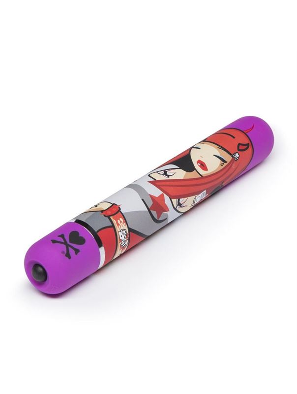 Фиолетовый вибратор с принтом CLASSIC VIBRATOR PURPLE DEVIL WOMAN - 18,4 см.