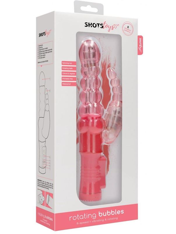 Розовый вибратор кролик Rotating Bubbles (23,2 см)