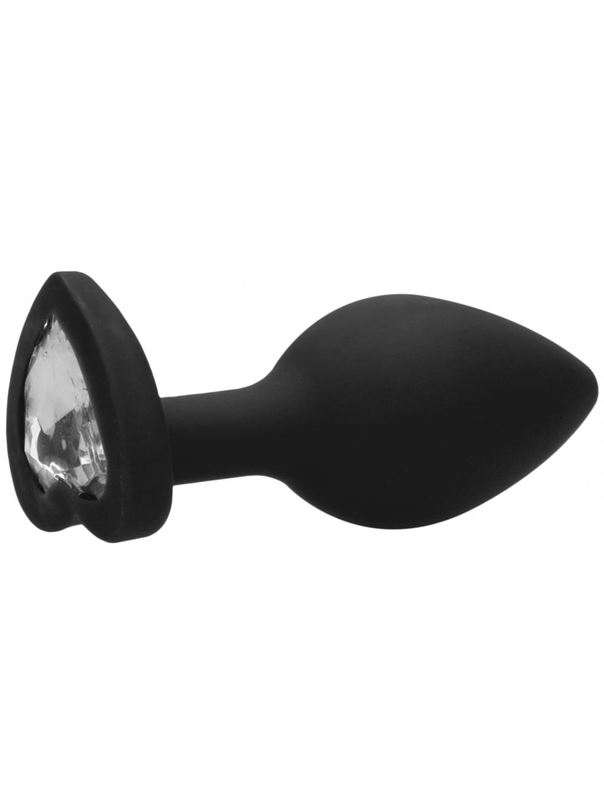 Черная анальная пробка с прозрачным стразом Diamond Heart Butt Plug (7,3 см)