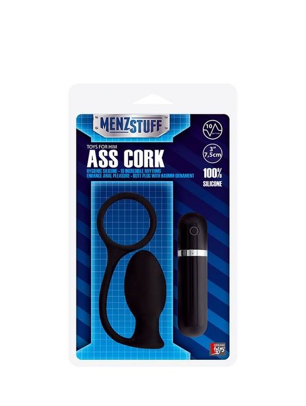 Чёрная анальная вибровтулка MENZSTUFF ASS CORK SMALL (7,5 см)