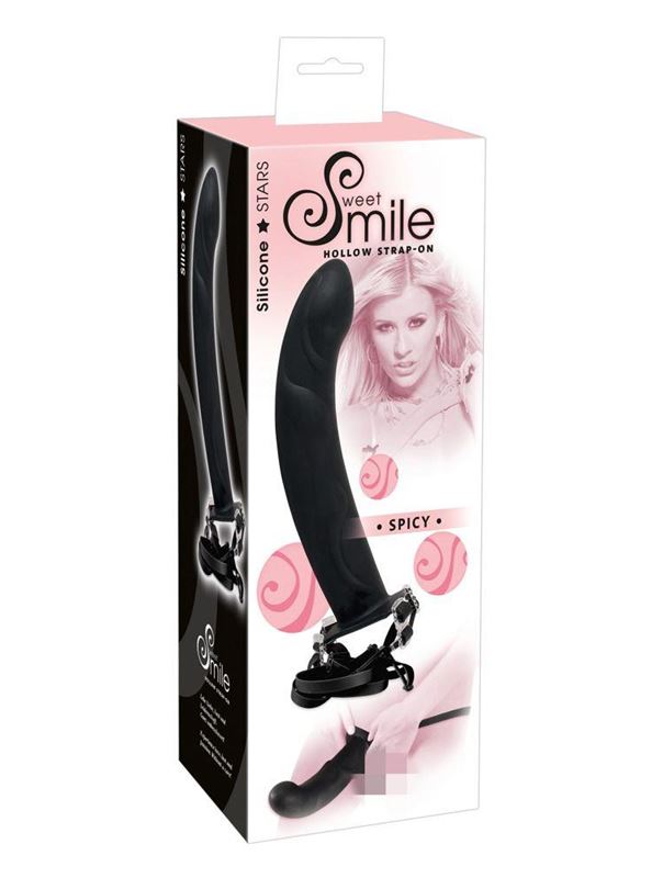 Чёрный полый страпон на регулируемых ремешках Smile Spicy