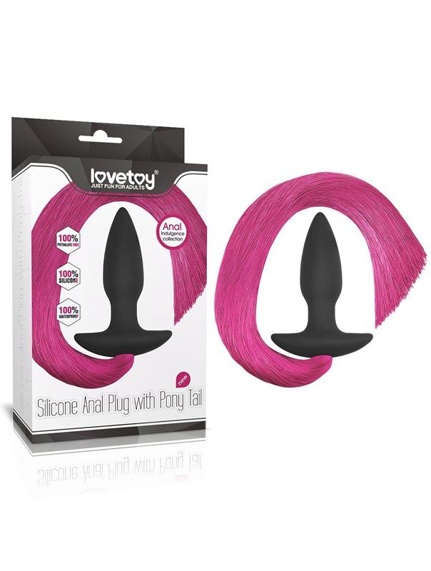 Черная анальная пробка с розовым хвостом Silicone Anal Plug with Pony Tail