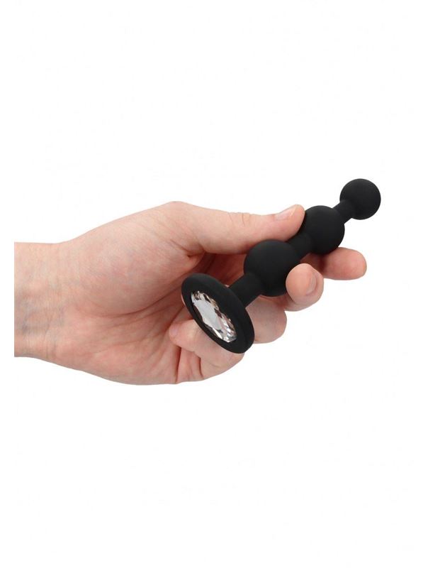 Черная анальная елочка с прозрачным стразом Beaded Diamond Butt Plug (11,4 см)