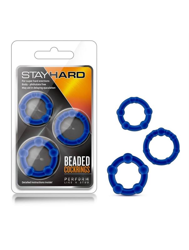 Набор из 3 синих эрекционных колец Stay Hard Beaded Cockrings