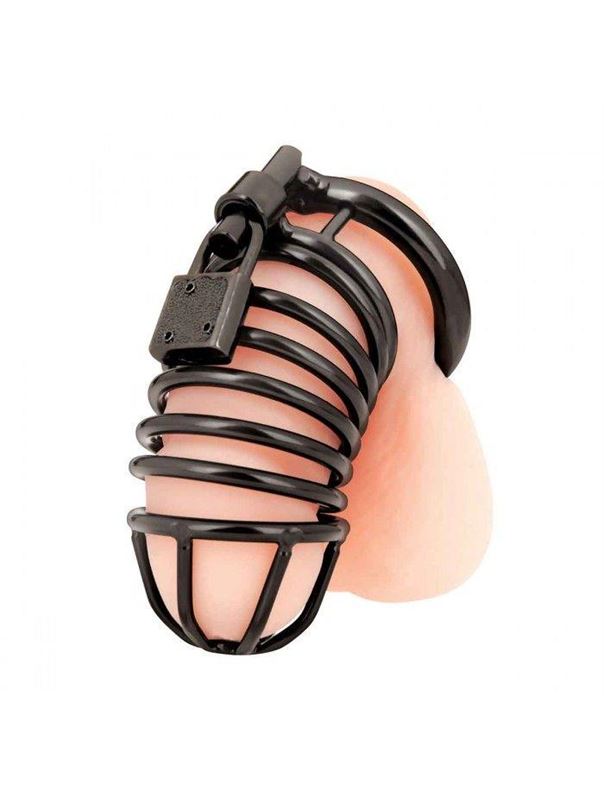 Черная металлическая клетка с замком Deluxe Chastity Cage