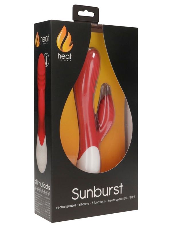 Красный вибратор кролик Sunburst с функцией нагрева (20 см)