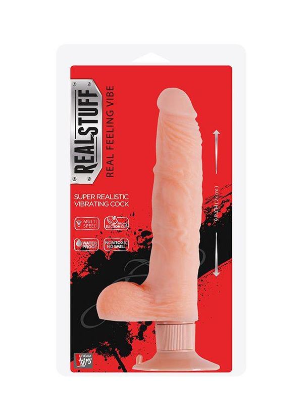 Телесный вибратор на присоске REALSTUFF 9INCH VIBRATOR - 23 см.