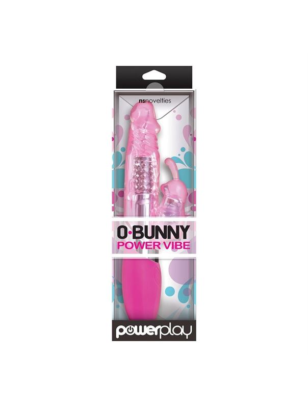 Розовый вибратор с вращением бусин и клиторальным зайчиком Power Play O-Bunny - 21,5 см.
