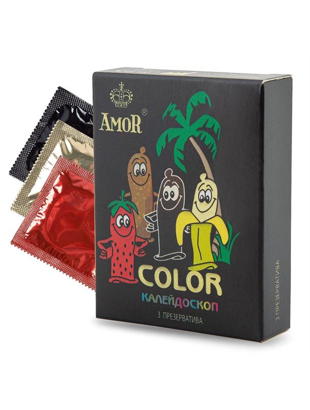 Цветные ароматизированные презервативы AMOR Color Яркая линия (3 шт)