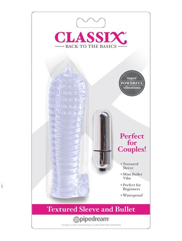 Прозрачная вибронасадка на пенис Textured Sleeve and Bullet (14 см)