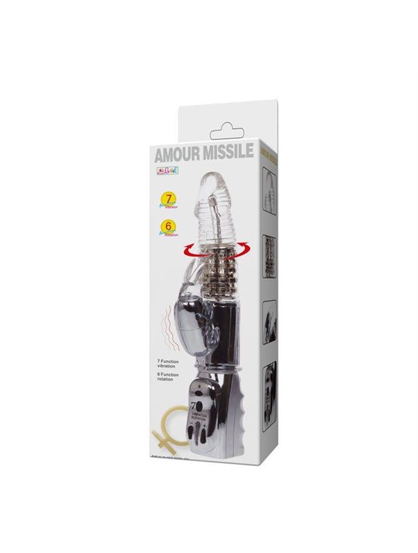 Прозрачный ротатор со стимулятором клитора AMOUR MISSILE (26,5 см)