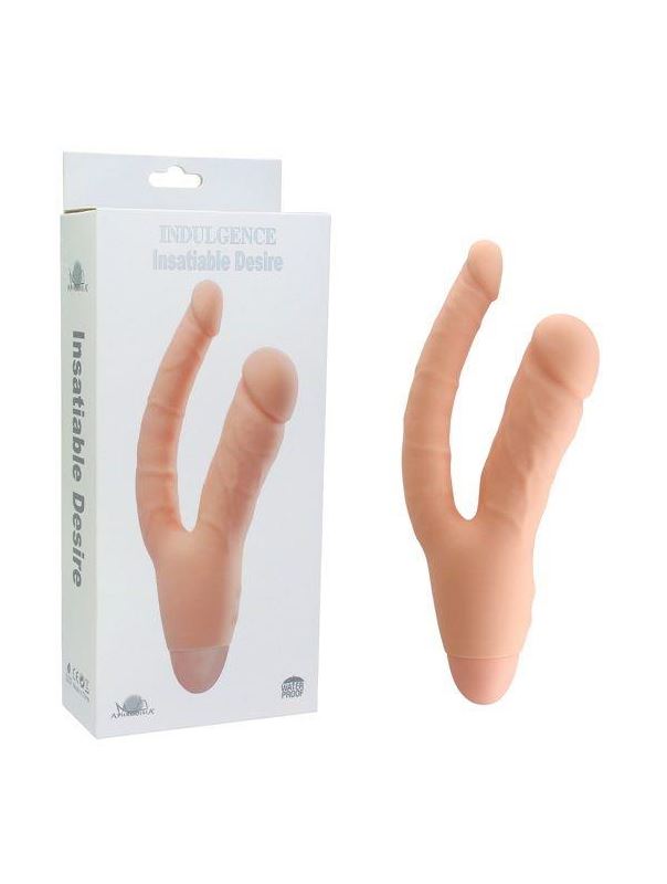 Телесный двойной вибратор INDULGENCE Insatiable Desire (21,5 см)