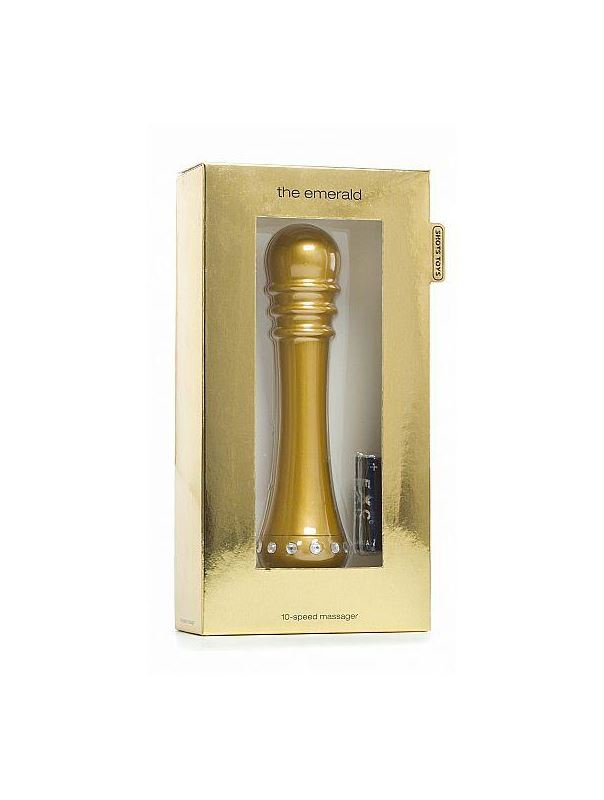 Вибратор с ребристой головкой The Emerald Gold - 16,3 см.