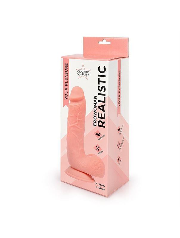 Фаллоимитатор реалистик Erowoman телесного цвета с мошонкой
