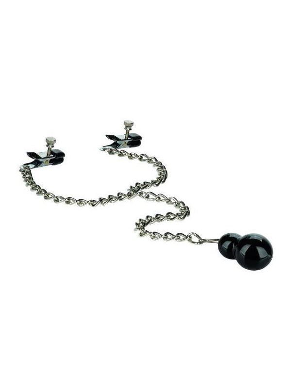 Зажимы для сосков с серебристой цепочкой и утяжелителем Weighted Dual Tier Nipple Clamps