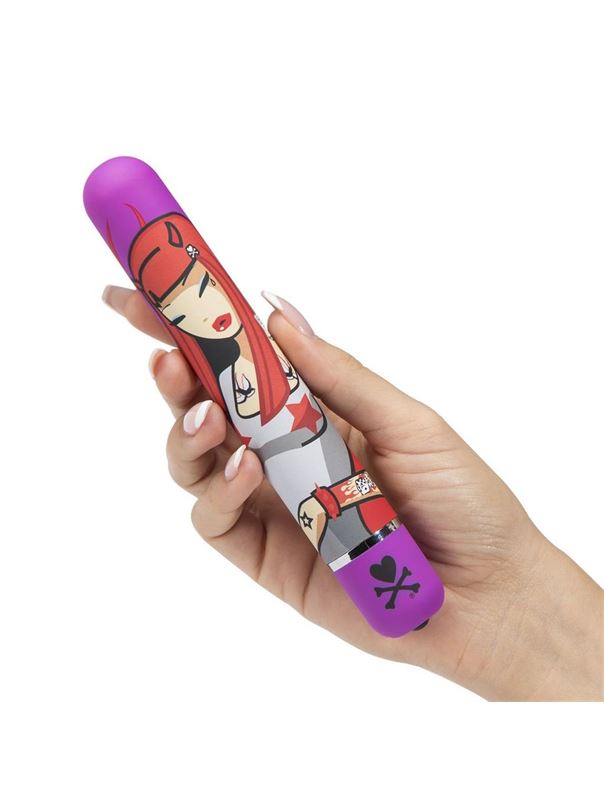 Фиолетовый вибратор с принтом CLASSIC VIBRATOR PURPLE DEVIL WOMAN - 18,4 см.
