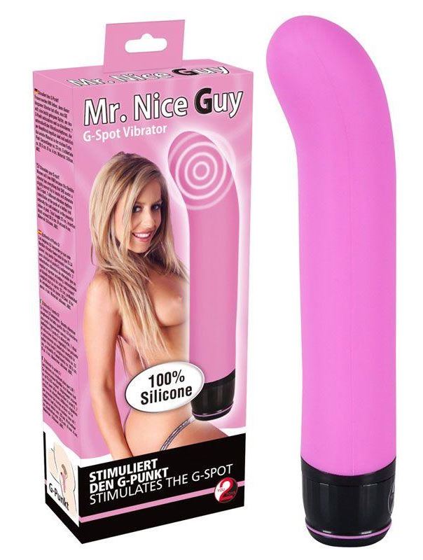 Розовый изогнутый вибратор Mr. Nice Guy (23 см)