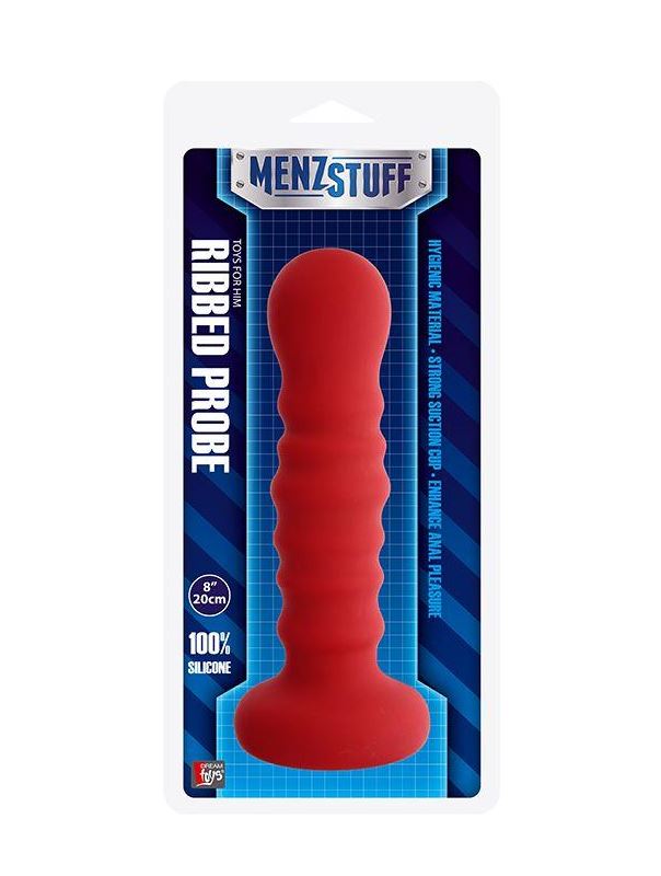 Красная рельефная пробка MENZSTUFF RIBBED PROBE - 21 см.