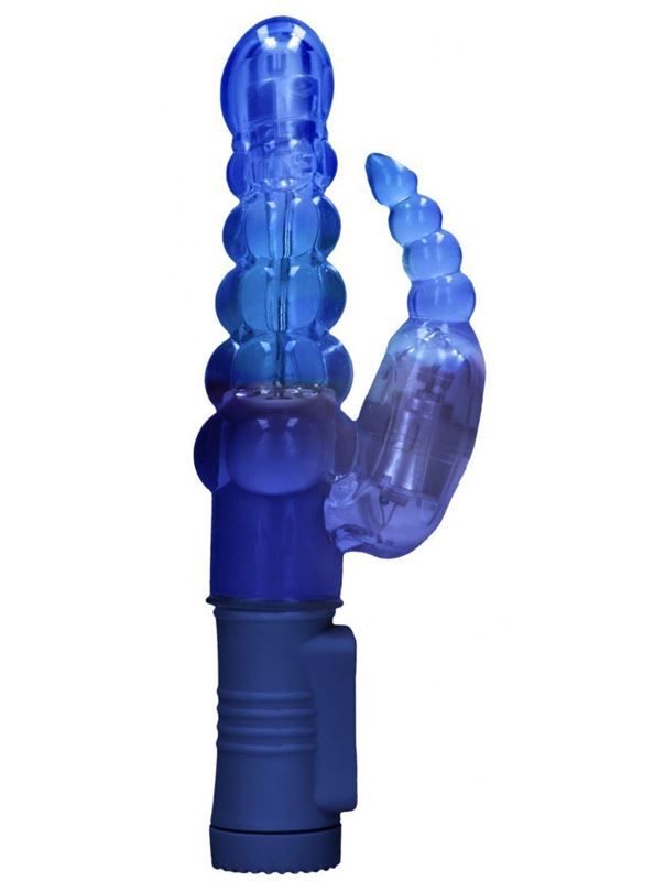 Синий вибратор кролик Rotating Bubbles (23,2 см)