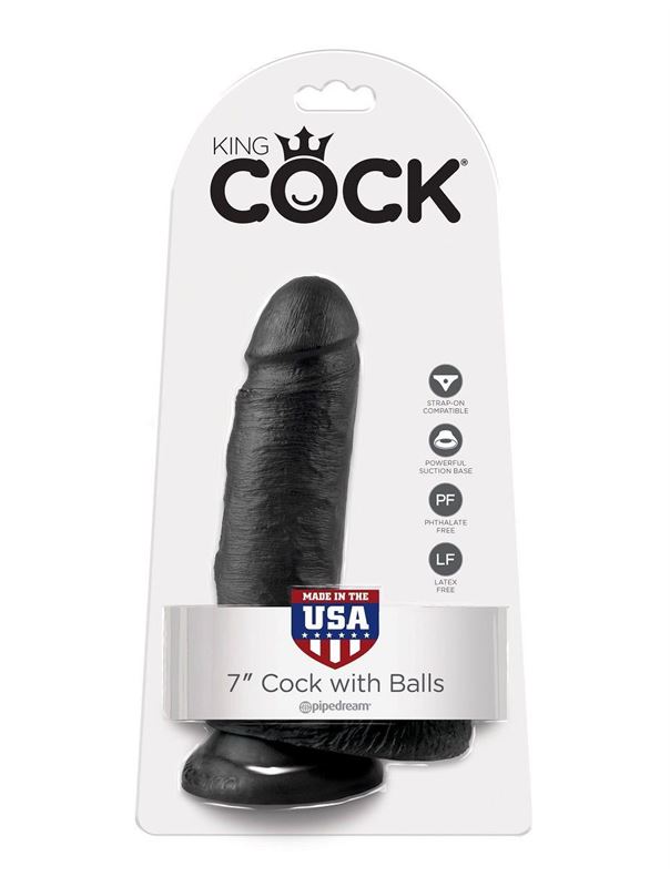 Чёрный фаллоимитатор с мошонкой 7" Cock with Balls (19,4 см)