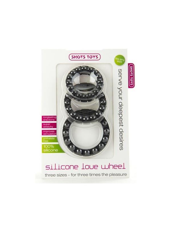 Чёрные эрекционные кольца Silicone Love Wheel 3 sizes с пупырышками (3 шт.)