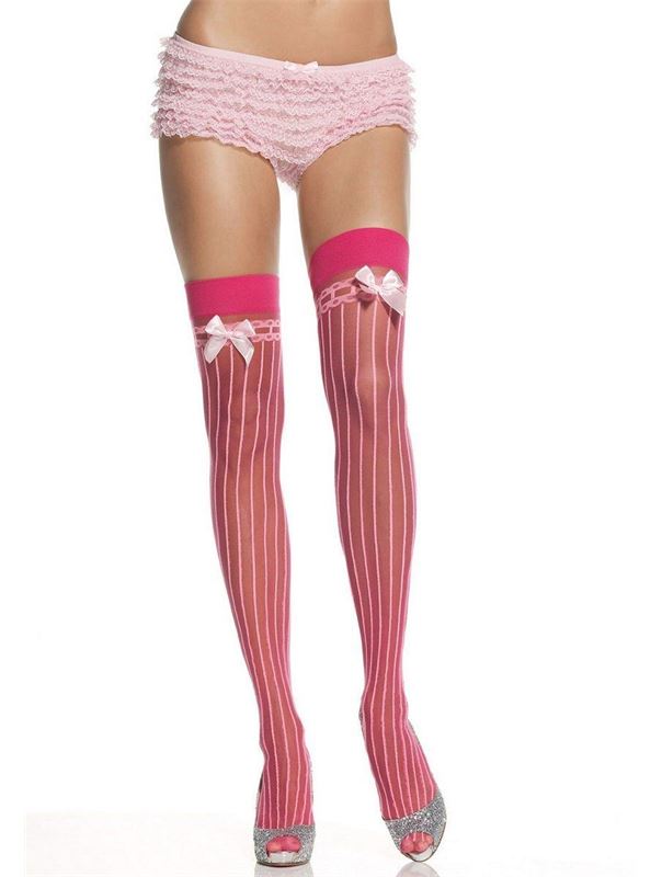 Чулки в полоску с имитацией подвязок SHEER PIN STRIPE THIGH HIGHS