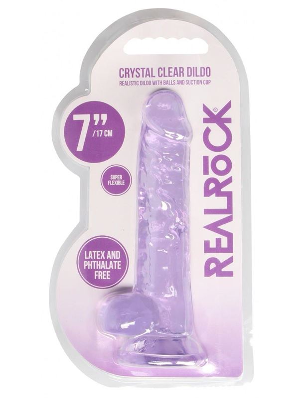 Фиолетовый фаллоимитатор Realrock Crystal Clear 7" (19 см)