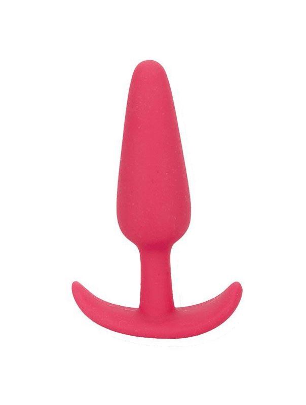 Розовая анальная пробка из силикона SMILING BUTT PLUG - 8,9 см.