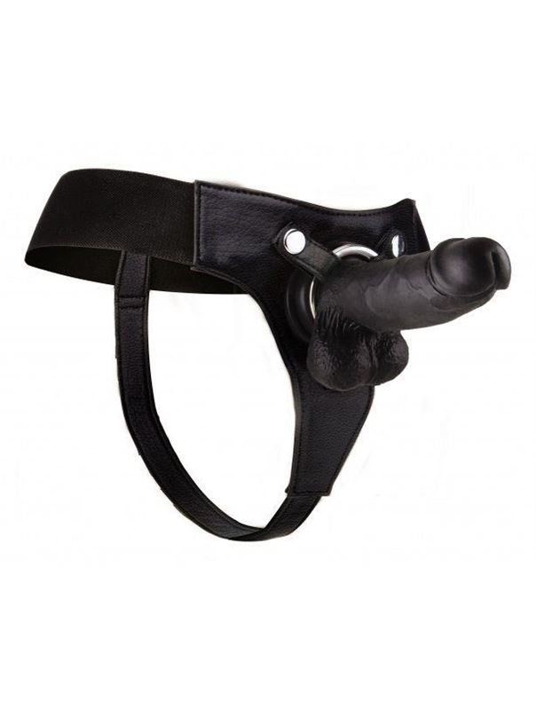 Чёрный страпон Realistic 8 Inch Strap-On - 20 см.