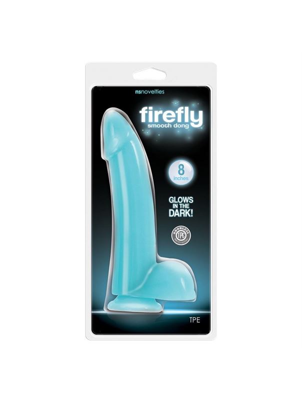 Голубой фаллоимитатор на присоске Firefly Smooth Glowing Dong 8 Blue - 22,3 см.