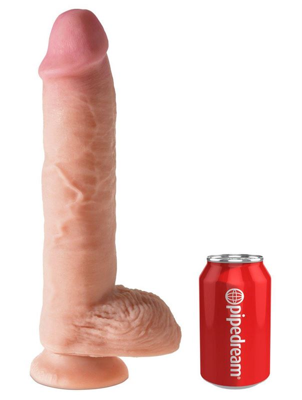 Телесный фаллоимитатор с мошонкой Dual Density 10 Fat Cock with Balls - 25,4 см