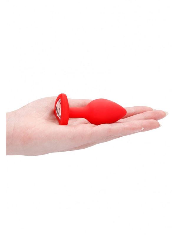 Красная анальная пробка с прозрачным стразом Diamond Heart Butt Plug (7,3 см)