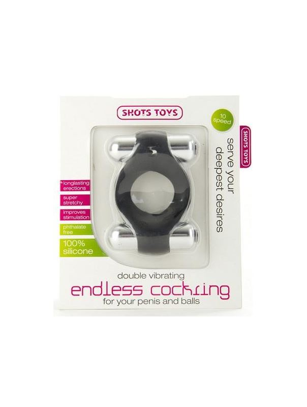 Чёрное эрекционное кольцо Double Vibrating Endless Cockring с вибрацией