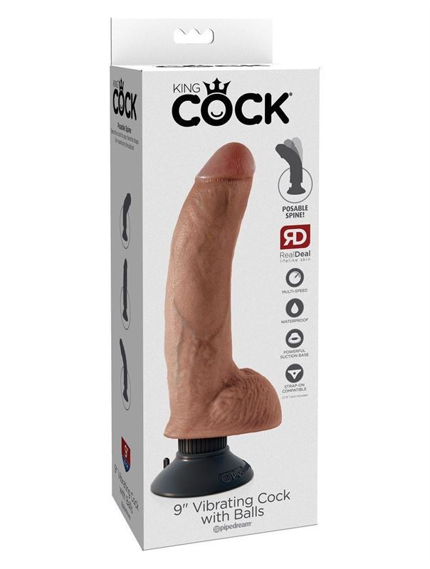 Кофейный вибромассажер со съемной присоской 9" Vibrating Cock with Balls (22,9 см)