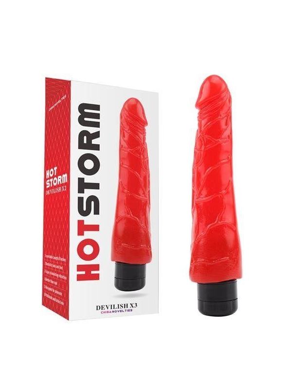 Красный реалистичный вибратор Hot Storm Devilish X3 (23,2 см)