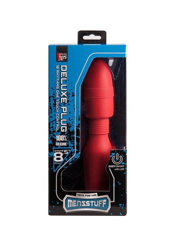 Красная анальная пробка с вибрацией MENZSTUFF VIBRATING BUTT PLUG 8.5INCH - 21,5 см.