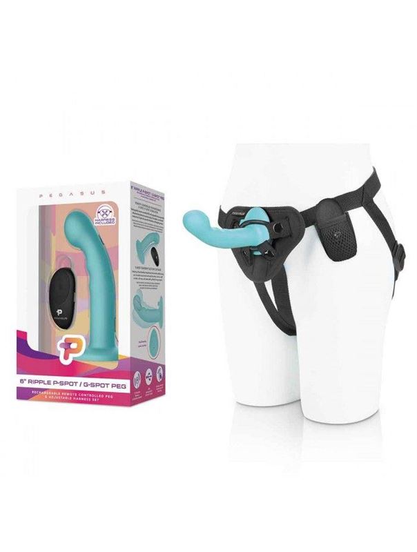 Голубая изогнутая насадка 6" Remote Control Ripple P-Spot G-Spot на черных трусиках (16 см)