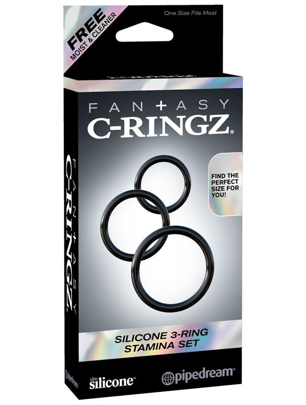 Набор из трех черных эрекционных колец Silicone 3-Ring Stamina Set