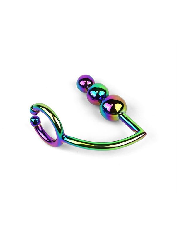 Радужное эрекционное кольцо с анальной ёлочкой Rainbow Horse Shoe Cock Ring with Trio of Anal Balls