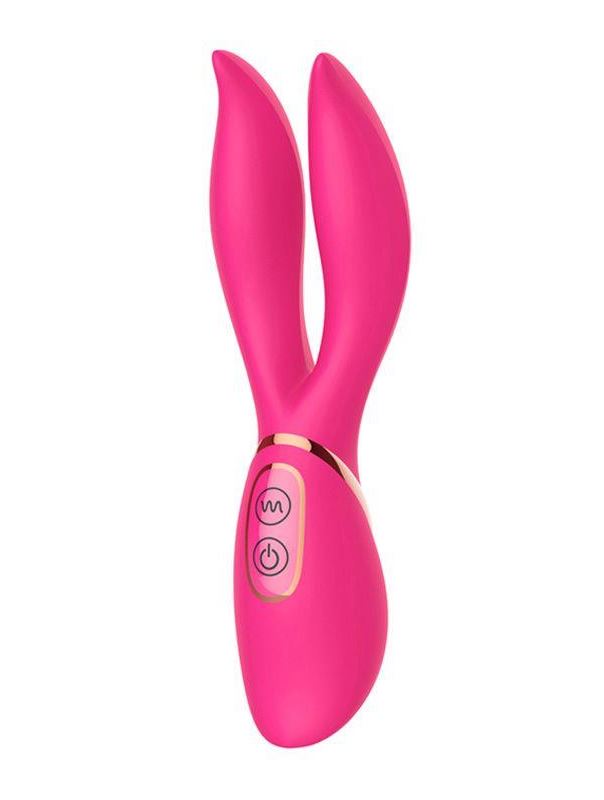 Розовый вибратор с 2 ушками Flower Core - 18,1 см.