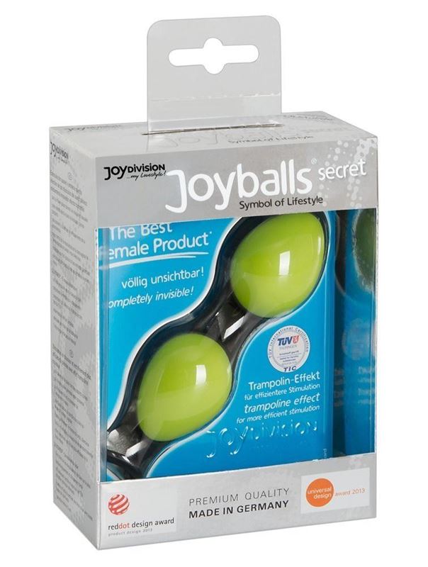 Зелёные вагинальные шарики Joyballs Secret на чёрной сцепке