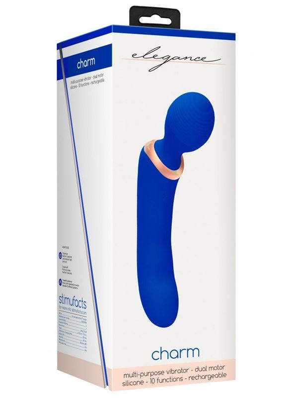 Синий двусторонний вибратор Charm (18 см)