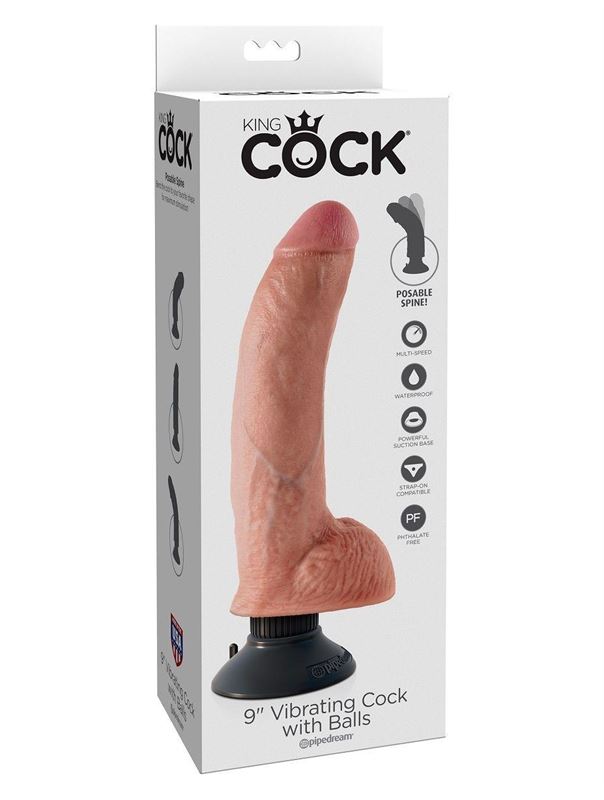 Телесный вибратор со съемной присоской 9" Vibrating Cock with Balls (22,9 см)