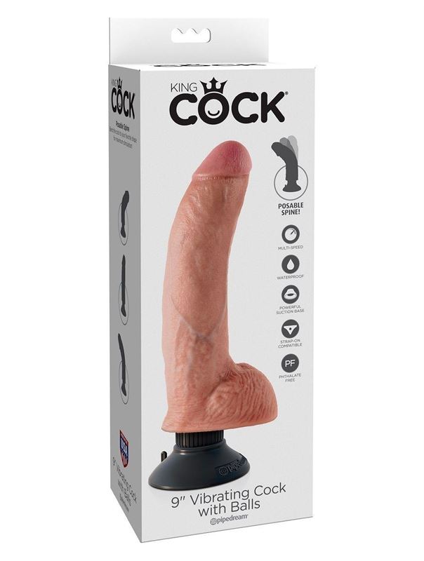 Телесный виброфаллос со съемной присоской 9 Vibrating Cock with Balls - 24,8 см.