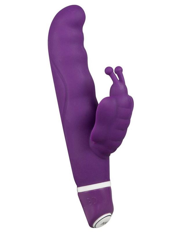 Фиолетовый вибростимулятор G-точки Smile G-Butterfly Vibrator с клиторальной бабочкой - 15,5 см.