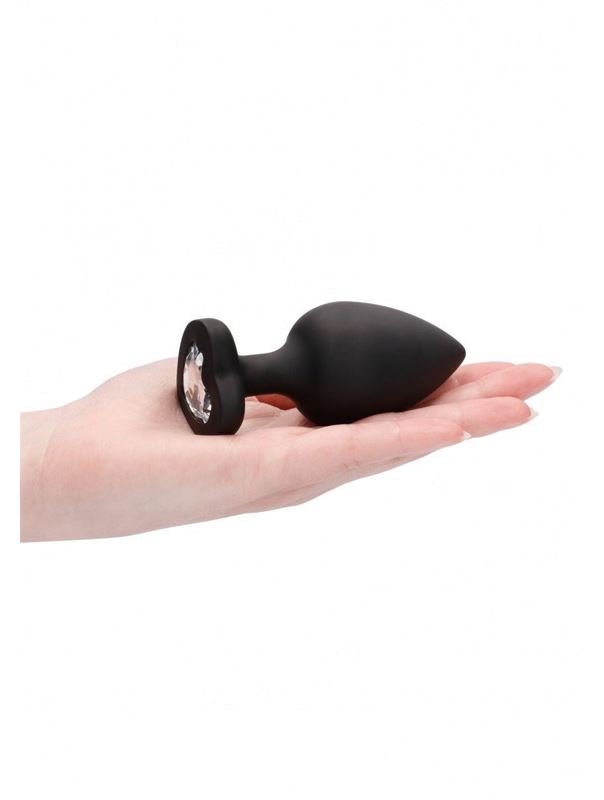 Черная анальная пробка с прозрачным стразом Extra Large Diamond Heart Butt Plug (9,5 см)