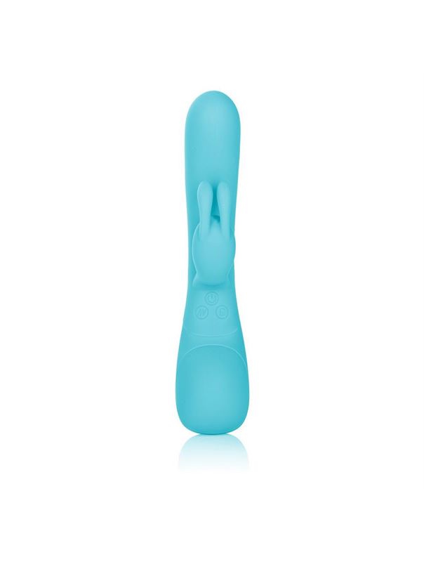Голубой вибромассажер Impress Rabbit со стимуляцией клитора - 18 см.