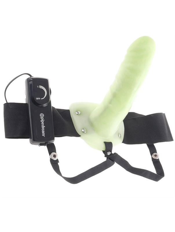 Флуоресцентный полый страпон унисекс с вибрацией For Him or Her Vibrating Hollow Strap-On (15 см)