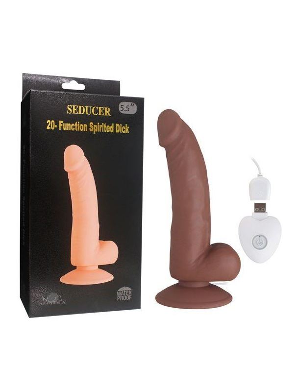 Коричневый вибратор SEDUCER 20 Function Spirited Dick (19 см)