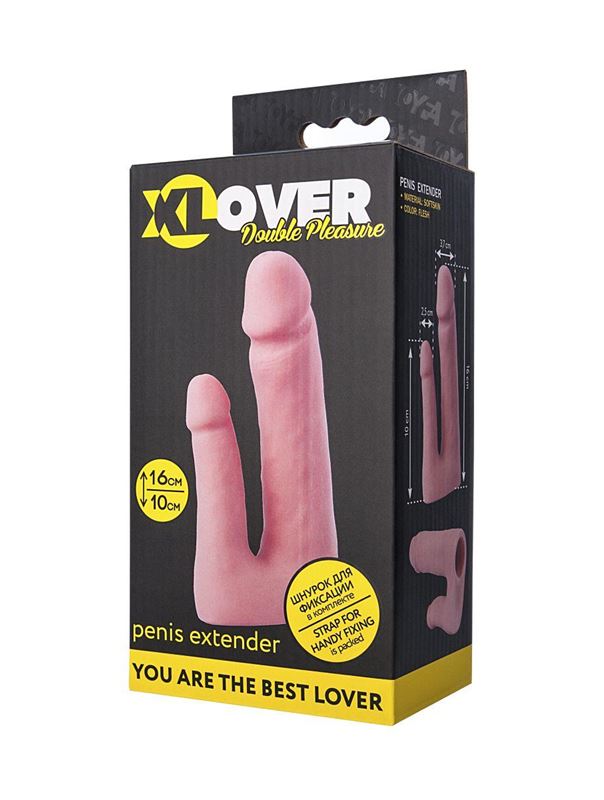 Полая насадка для двойного проникновения XLover Double Pleasure с фиксирующим ремешком